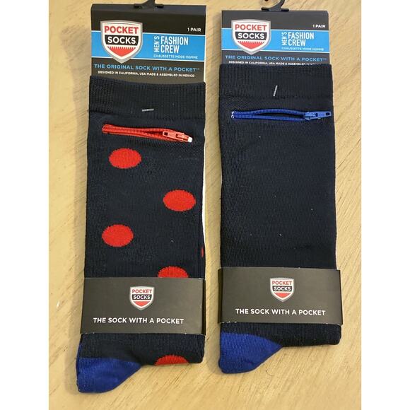 NEW Pocket Socks Zipper Holds Money Credit Card ID Polka Dot Womens 9-13 Lot 2 - Picture 2 of 7
